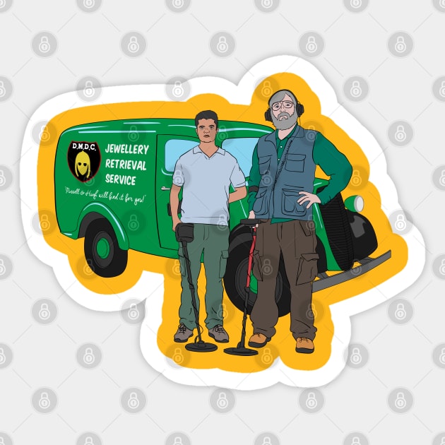 Russell & Hugh - Jewellery Retrieval Service - DMDC - Detectorists Sticker by InflictDesign